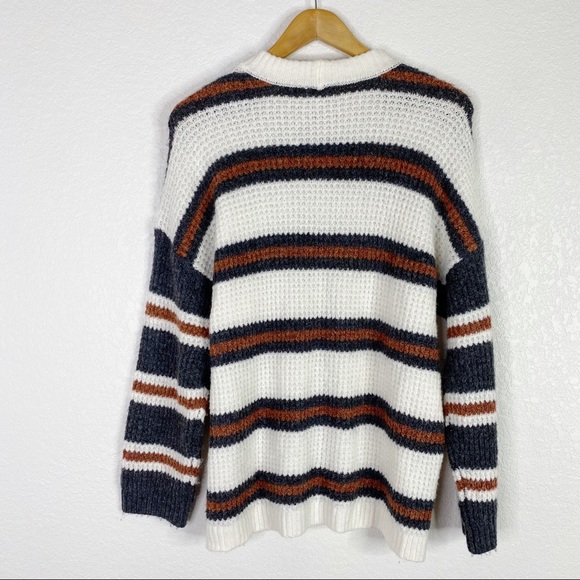 American Eagle Striped Oversized Waffle Knit Pullover Sweater - Picture 7 of 7